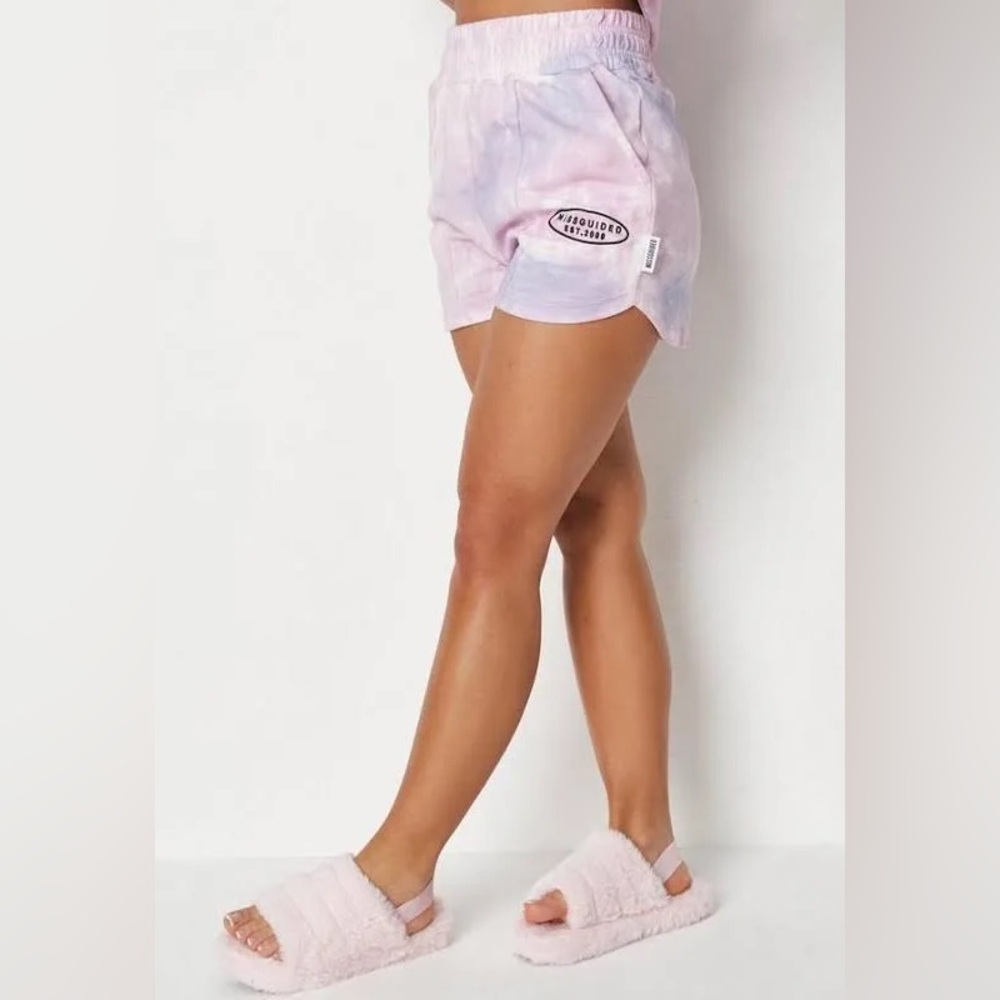 Brand New Misguided waistband runner shorts tie dye in LILAC Size US 0 UK 4